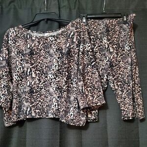 FRENCH AFFAIR 🐅 LEOPARD TOP & BIKER SHORTS🐅PAJAMAS SZ 3X